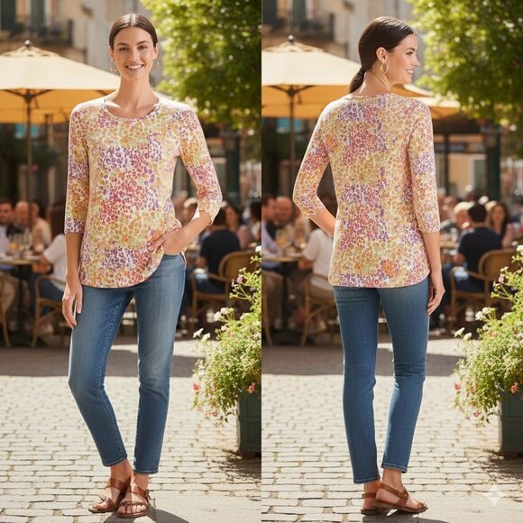 Chico's Tops - Chico Women's Classic Animal Print Cotton Modal Slub Pocket Tee, Size Large